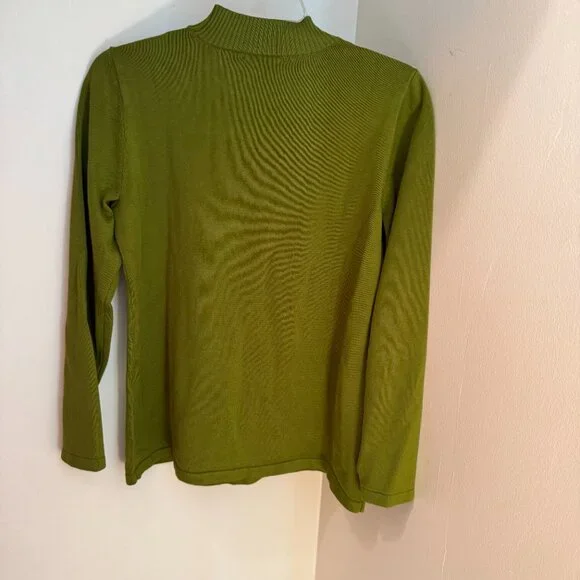 NWOT mockneck studded trim pullover sweater, green, size MP, from Appleseed's - Picture 2 of 9